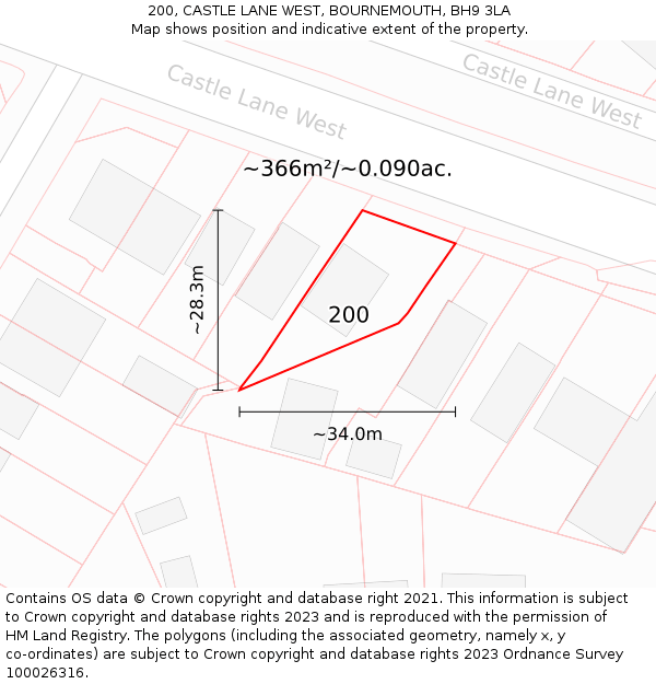 200, CASTLE LANE WEST, BOURNEMOUTH, BH9 3LA: Plot and title map