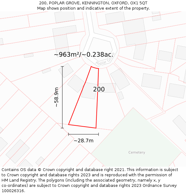 200, POPLAR GROVE, KENNINGTON, OXFORD, OX1 5QT: Plot and title map