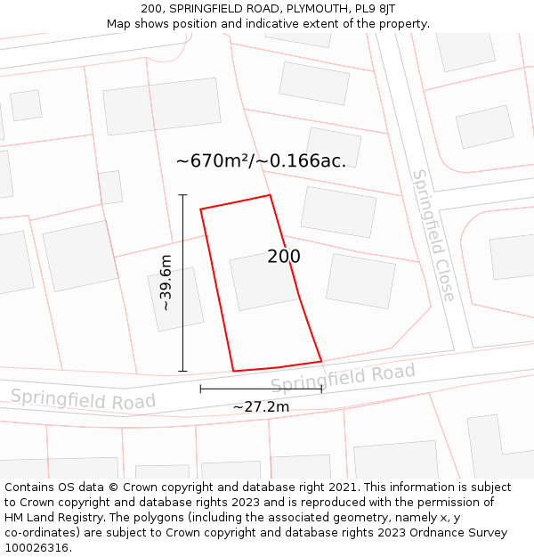 200, SPRINGFIELD ROAD, PLYMOUTH, PL9 8JT: Plot and title map