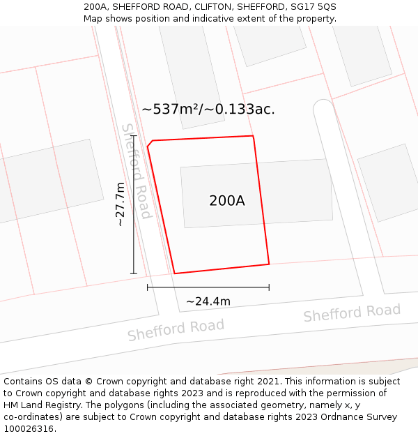 200A, SHEFFORD ROAD, CLIFTON, SHEFFORD, SG17 5QS: Plot and title map