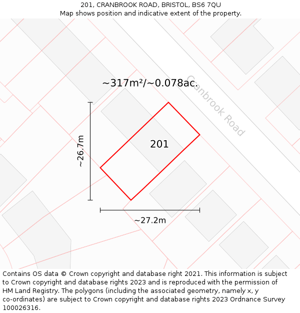 201, CRANBROOK ROAD, BRISTOL, BS6 7QU: Plot and title map