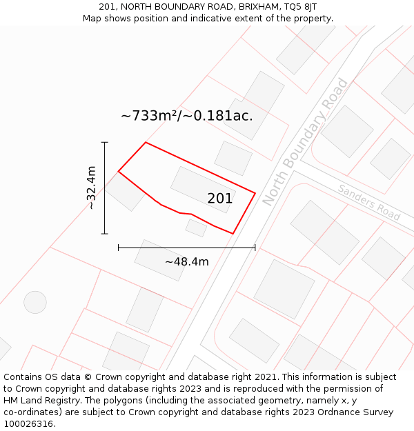 201, NORTH BOUNDARY ROAD, BRIXHAM, TQ5 8JT: Plot and title map