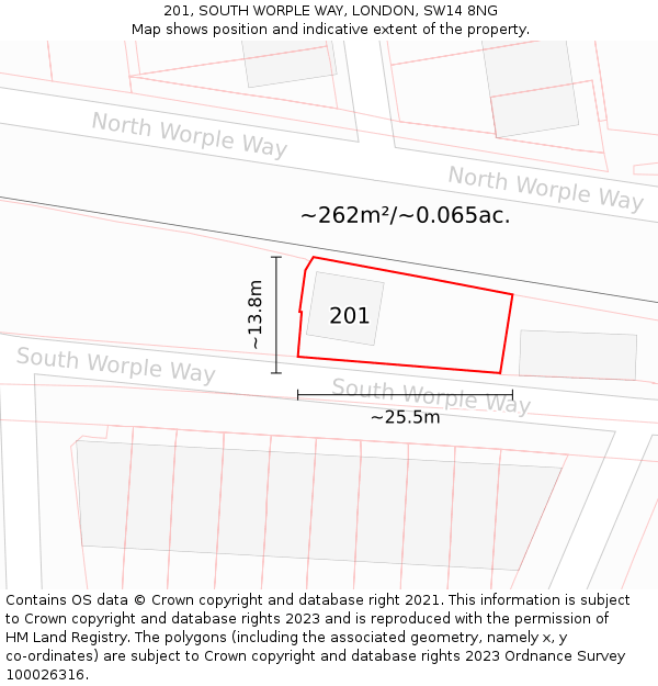 201, SOUTH WORPLE WAY, LONDON, SW14 8NG: Plot and title map