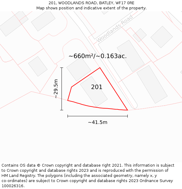 201, WOODLANDS ROAD, BATLEY, WF17 0RE: Plot and title map