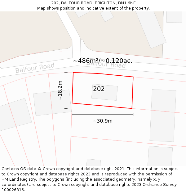 202, BALFOUR ROAD, BRIGHTON, BN1 6NE: Plot and title map