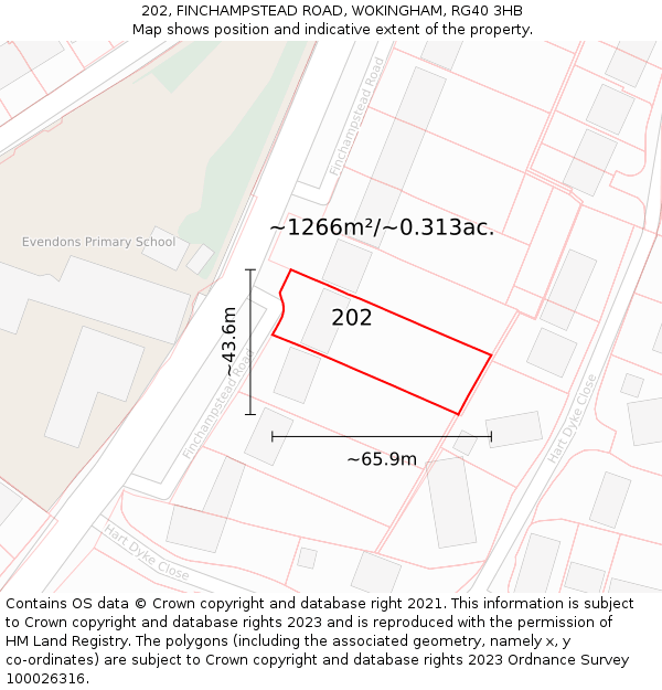 202, FINCHAMPSTEAD ROAD, WOKINGHAM, RG40 3HB: Plot and title map