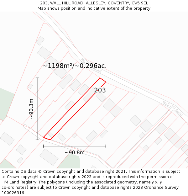 203, WALL HILL ROAD, ALLESLEY, COVENTRY, CV5 9EL: Plot and title map