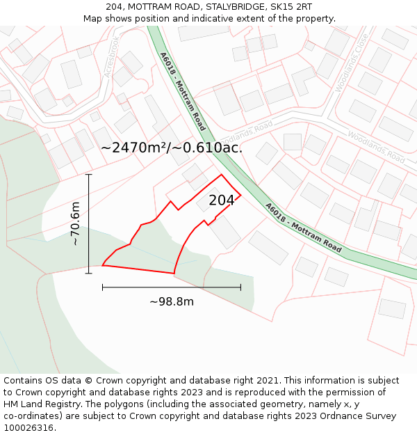 204, MOTTRAM ROAD, STALYBRIDGE, SK15 2RT: Plot and title map