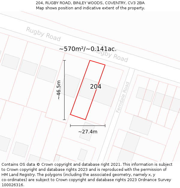 204, RUGBY ROAD, BINLEY WOODS, COVENTRY, CV3 2BA: Plot and title map