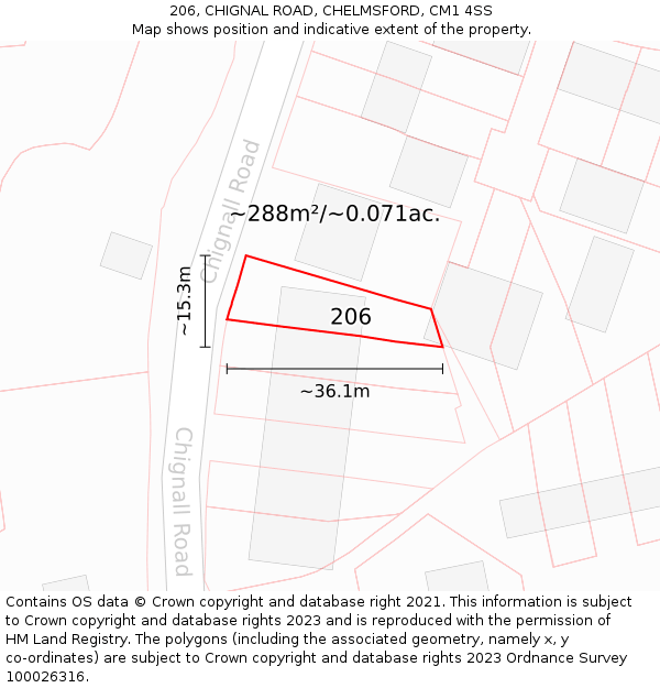 206, CHIGNAL ROAD, CHELMSFORD, CM1 4SS: Plot and title map