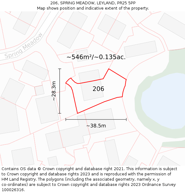 206, SPRING MEADOW, LEYLAND, PR25 5PP: Plot and title map
