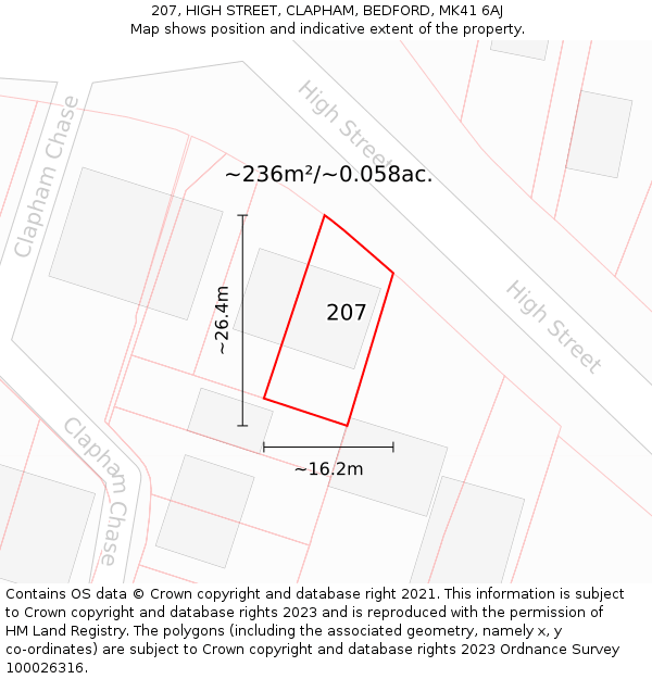 207, HIGH STREET, CLAPHAM, BEDFORD, MK41 6AJ: Plot and title map