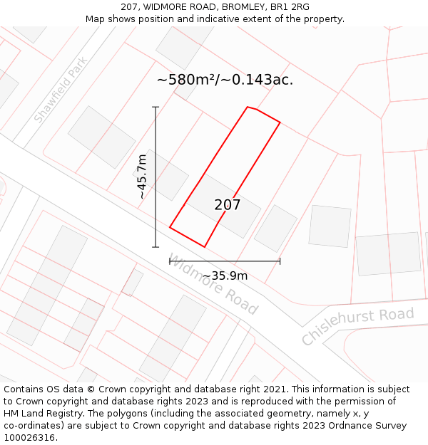 207, WIDMORE ROAD, BROMLEY, BR1 2RG: Plot and title map