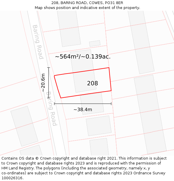 208, BARING ROAD, COWES, PO31 8ER: Plot and title map