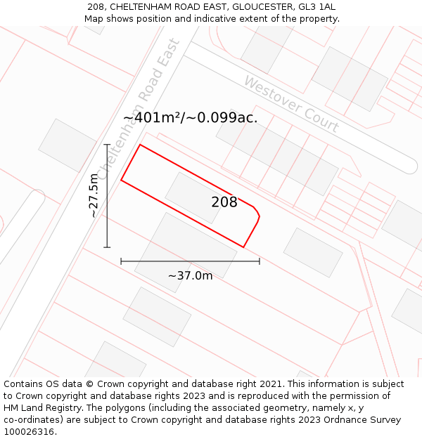 208, CHELTENHAM ROAD EAST, GLOUCESTER, GL3 1AL: Plot and title map