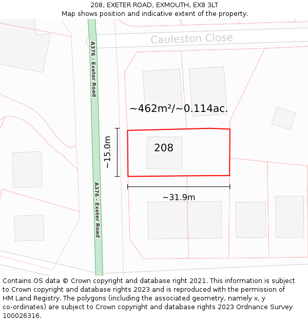 208, EXETER ROAD, EXMOUTH, EX8 3LT: Plot and title map