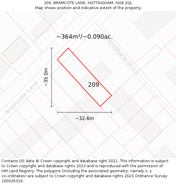 209, BRAMCOTE LANE, NOTTINGHAM, NG8 2QL: Plot and title map