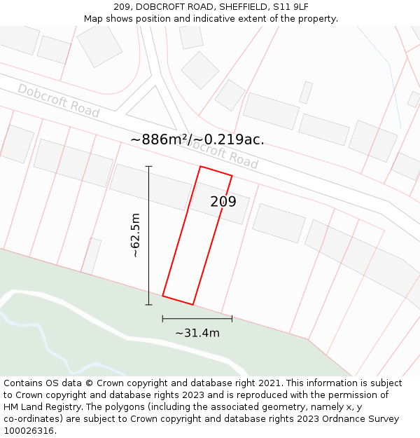 209, DOBCROFT ROAD, SHEFFIELD, S11 9LF: Plot and title map