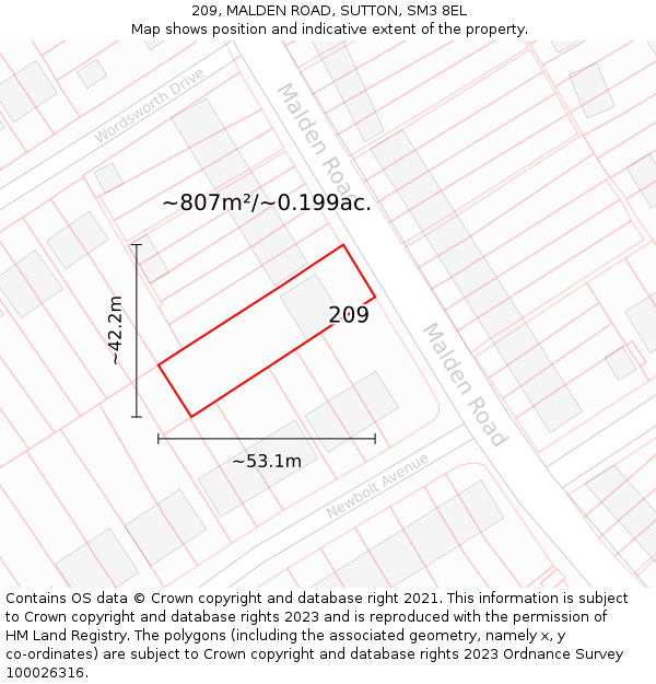 209, MALDEN ROAD, SUTTON, SM3 8EL: Plot and title map