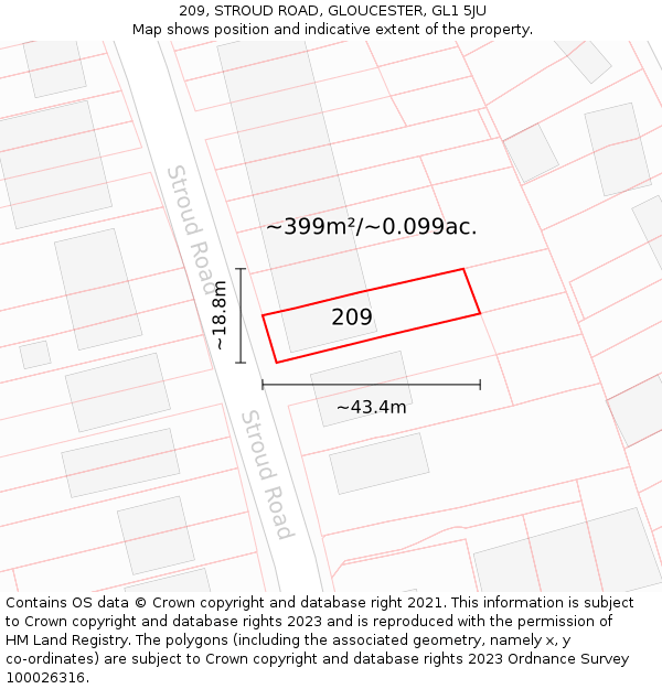 209, STROUD ROAD, GLOUCESTER, GL1 5JU: Plot and title map