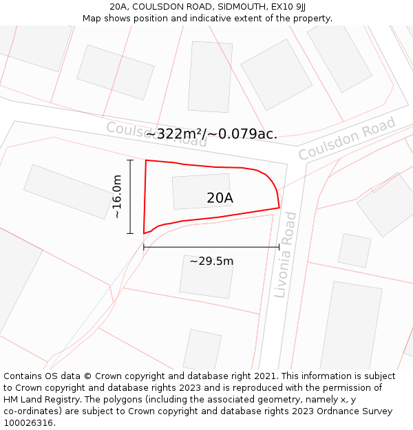 20A, COULSDON ROAD, SIDMOUTH, EX10 9JJ: Plot and title map