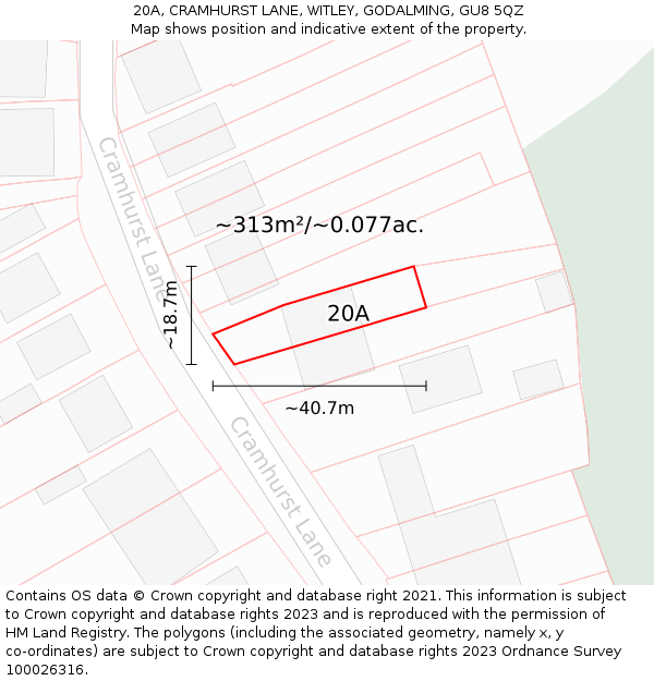 20A, CRAMHURST LANE, WITLEY, GODALMING, GU8 5QZ: Plot and title map