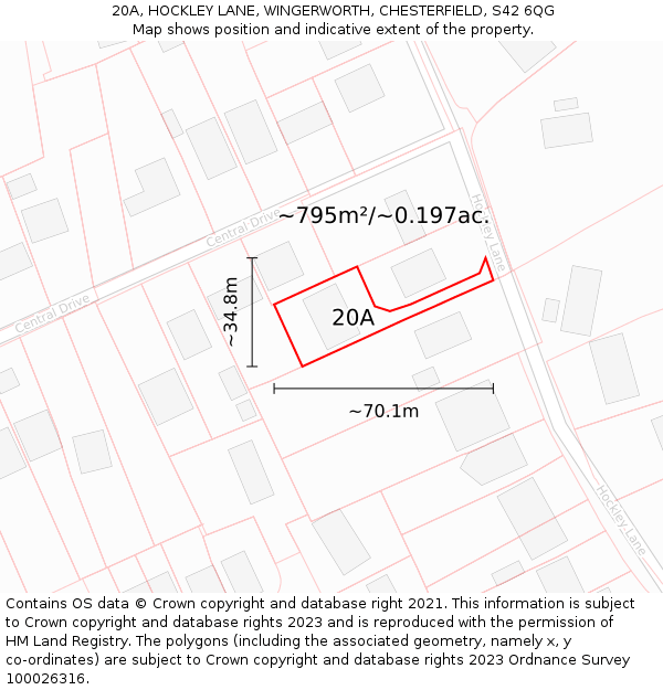 20A, HOCKLEY LANE, WINGERWORTH, CHESTERFIELD, S42 6QG: Plot and title map