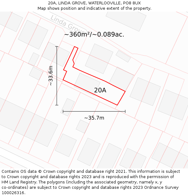 20A, LINDA GROVE, WATERLOOVILLE, PO8 8UX: Plot and title map