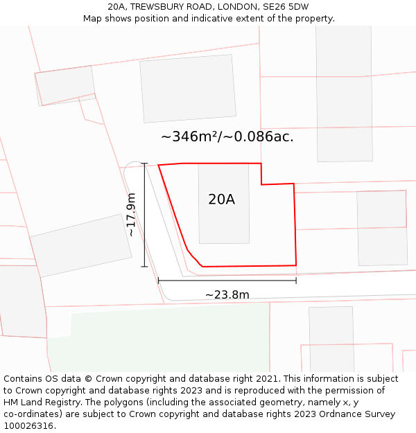 20A, TREWSBURY ROAD, LONDON, SE26 5DW: Plot and title map