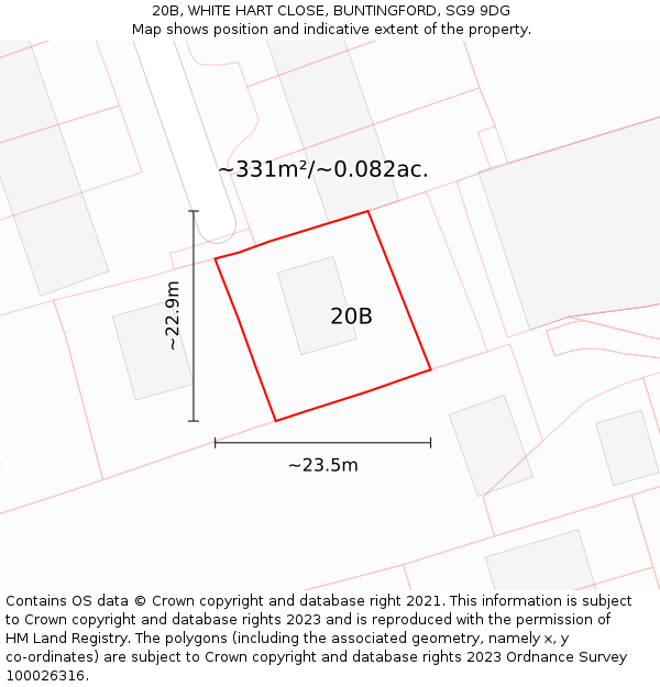 20B, WHITE HART CLOSE, BUNTINGFORD, SG9 9DG: Plot and title map