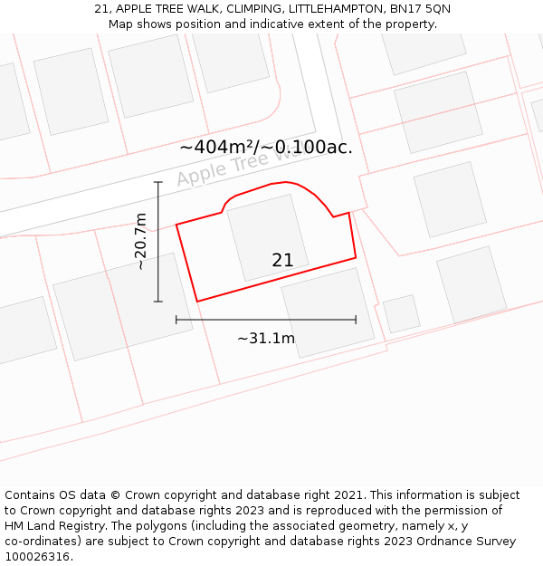 21, APPLE TREE WALK, CLIMPING, LITTLEHAMPTON, BN17 5QN: Plot and title map