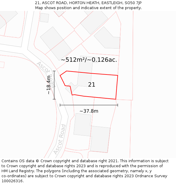 21, ASCOT ROAD, HORTON HEATH, EASTLEIGH, SO50 7JP: Plot and title map