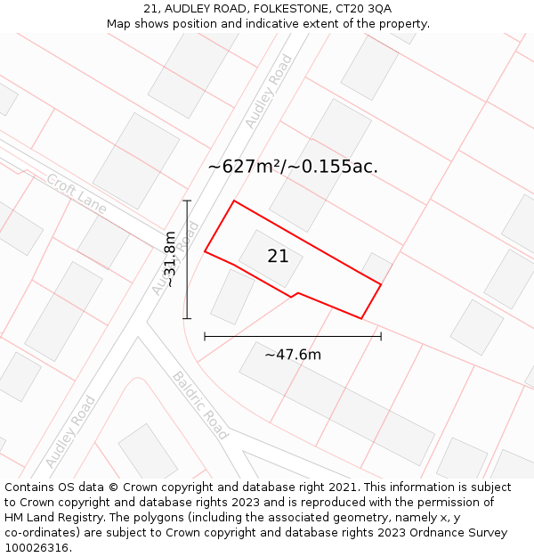 21, AUDLEY ROAD, FOLKESTONE, CT20 3QA: Plot and title map