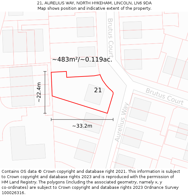 21, AURELIUS WAY, NORTH HYKEHAM, LINCOLN, LN6 9DA: Plot and title map