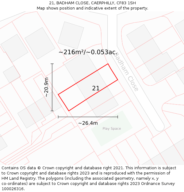 21, BADHAM CLOSE, CAERPHILLY, CF83 1SH: Plot and title map