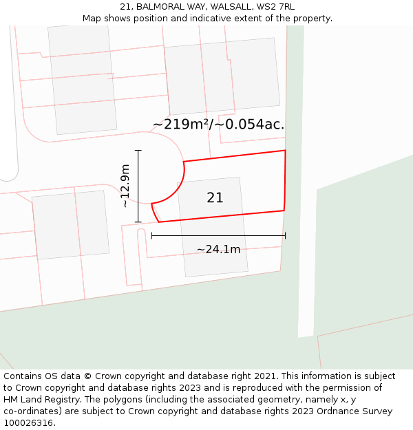 21, BALMORAL WAY, WALSALL, WS2 7RL: Plot and title map