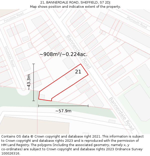 21, BANNERDALE ROAD, SHEFFIELD, S7 2DJ: Plot and title map