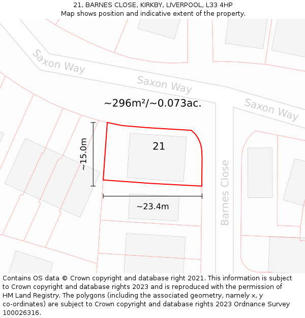 21, BARNES CLOSE, KIRKBY, LIVERPOOL, L33 4HP: Plot and title map