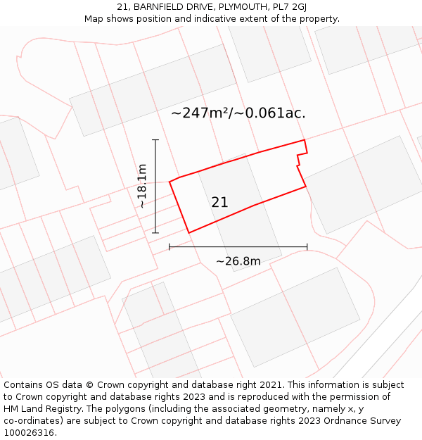 21, BARNFIELD DRIVE, PLYMOUTH, PL7 2GJ: Plot and title map