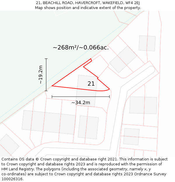 21, BEACHILL ROAD, HAVERCROFT, WAKEFIELD, WF4 2EJ: Plot and title map