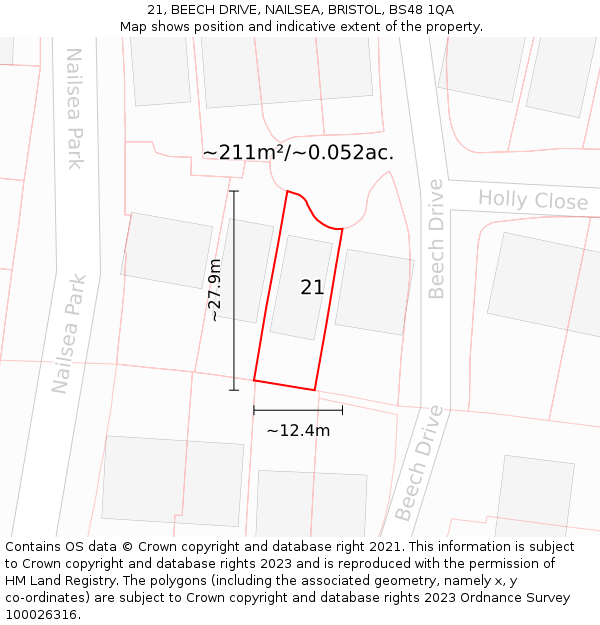 21, BEECH DRIVE, NAILSEA, BRISTOL, BS48 1QA: Plot and title map