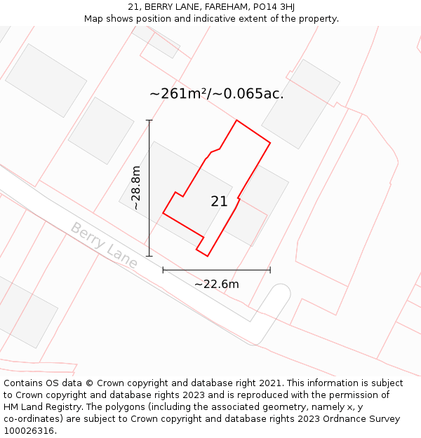 21, BERRY LANE, FAREHAM, PO14 3HJ: Plot and title map