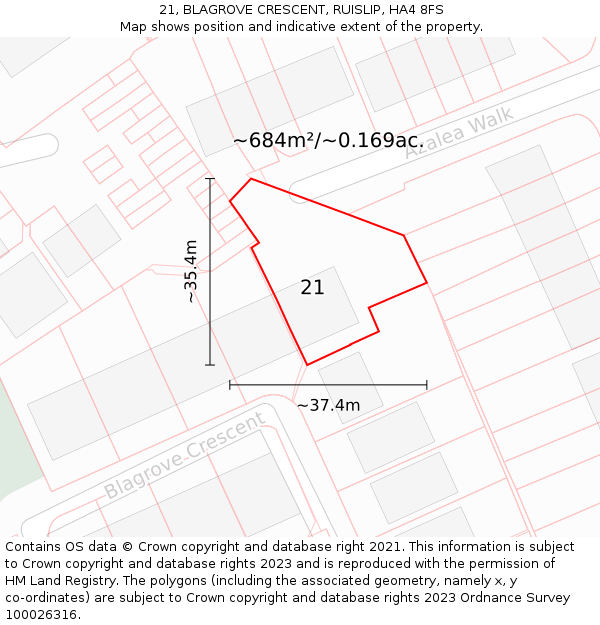 21, BLAGROVE CRESCENT, RUISLIP, HA4 8FS: Plot and title map