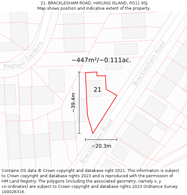 21, BRACKLESHAM ROAD, HAYLING ISLAND, PO11 9SJ: Plot and title map