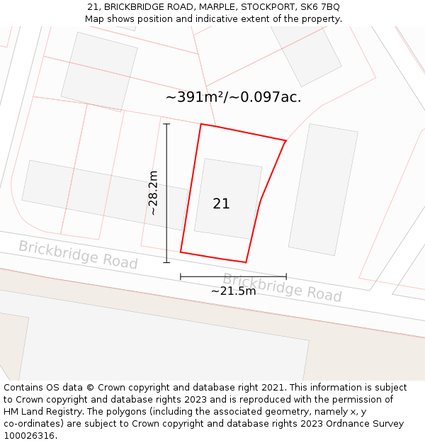 21, BRICKBRIDGE ROAD, MARPLE, STOCKPORT, SK6 7BQ: Plot and title map