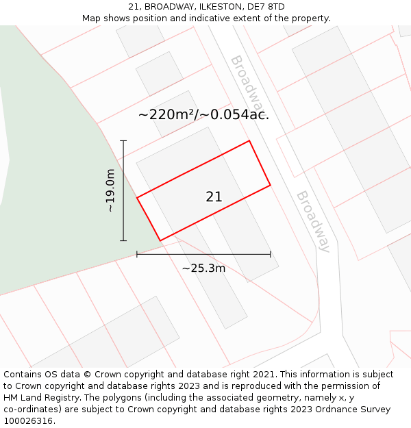 21, BROADWAY, ILKESTON, DE7 8TD: Plot and title map