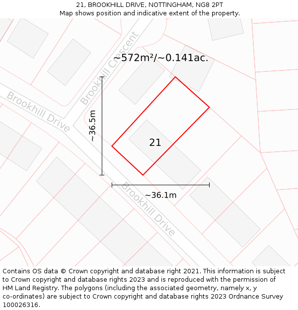 21, BROOKHILL DRIVE, NOTTINGHAM, NG8 2PT: Plot and title map