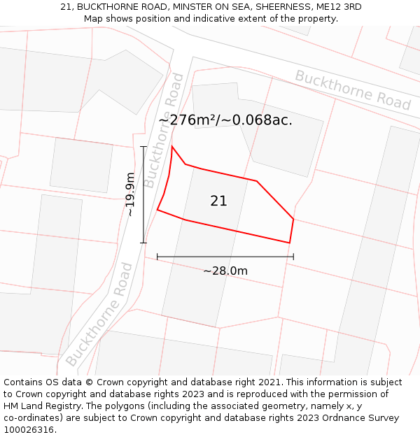 21, BUCKTHORNE ROAD, MINSTER ON SEA, SHEERNESS, ME12 3RD: Plot and title map
