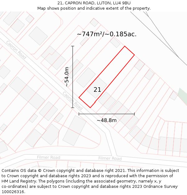 21, CAPRON ROAD, LUTON, LU4 9BU: Plot and title map