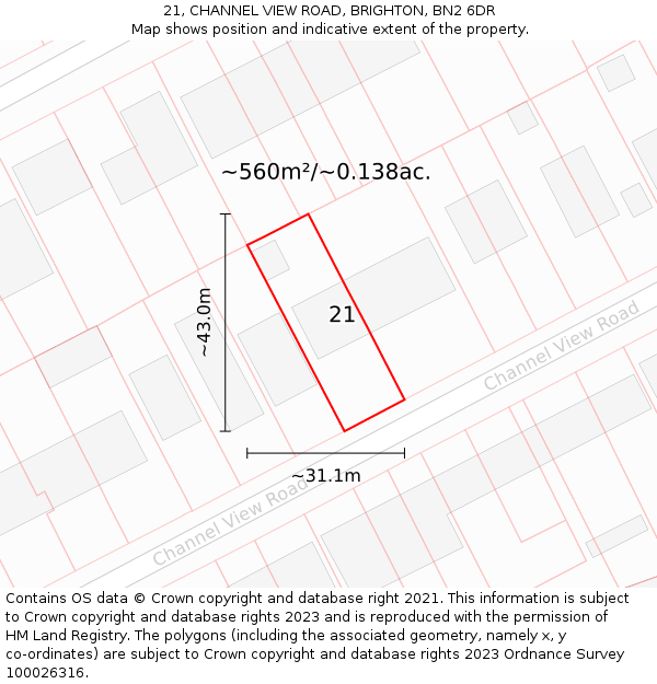 21, CHANNEL VIEW ROAD, BRIGHTON, BN2 6DR: Plot and title map